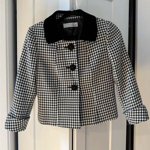 Tahari Arthur S Levine Houndstooth Jacket Blazer Black Velvet Collar size 2